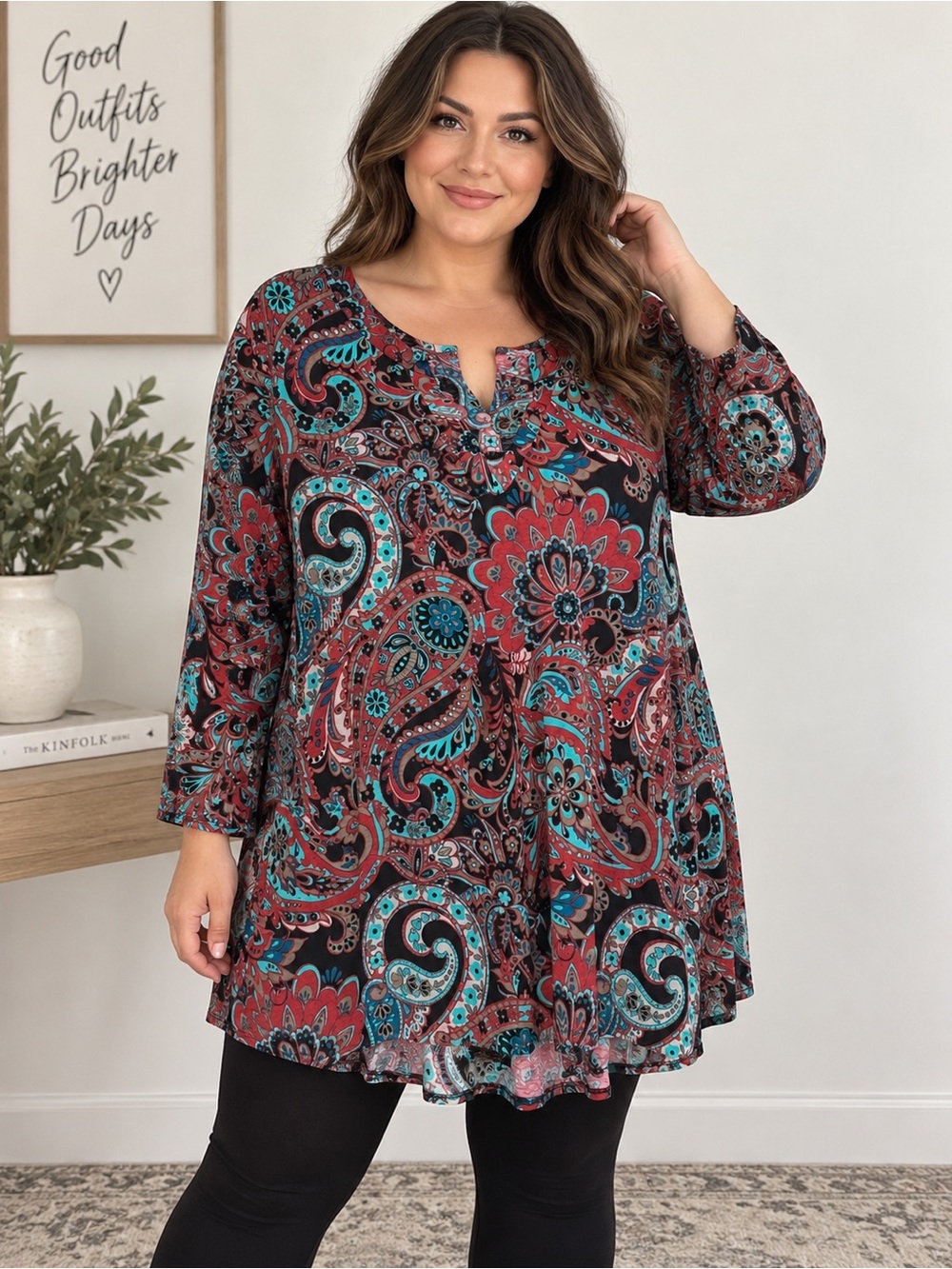 Sew In Love Paisley Floral Tunic Top Teal Burgundy Black Plus Size 3x